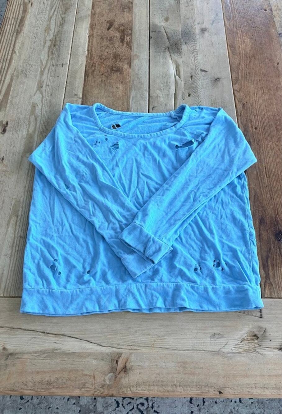 Chaser Turquoise Blue  X-LARGE Distressed Lightweight Sweatshirt Evereve Top